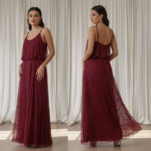 Revelry beaded burgandy blouson gown size XL